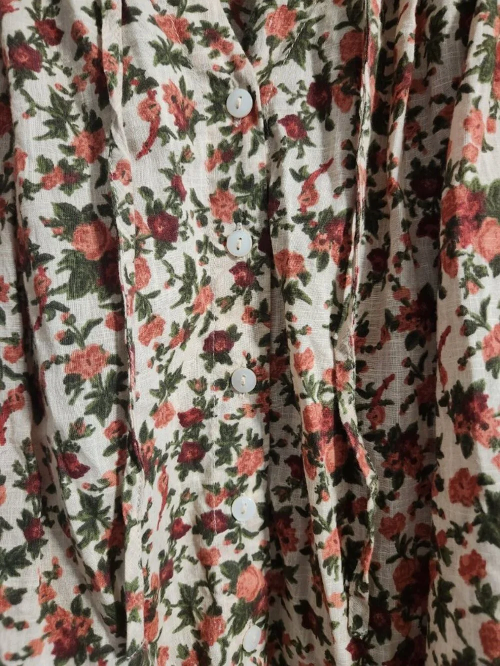 Free People “Meant to Be” Floral Blouse Puff sleeves Cream Red Floral print XS